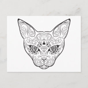 Kitty Face Sugar Skull   Day of the Dead Cat Postcard