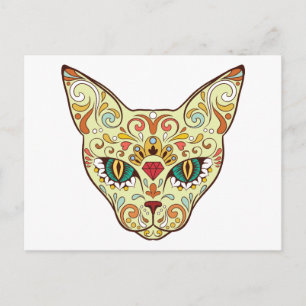 Kitty Face Sugar Skull   Day of the Dead Cat Postcard