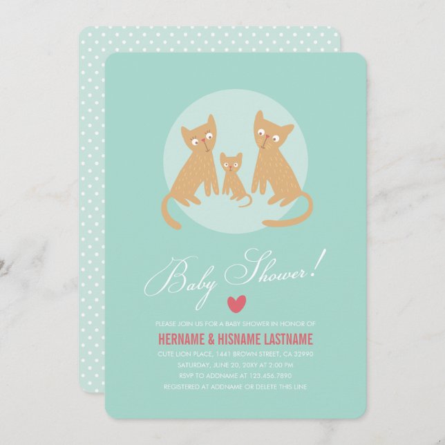 Kitty Family Mint Couples Baby Shower Invite Round (Front/Back)