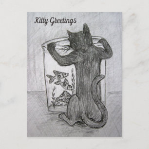 Kitty Goldfish Lover Custom Greeting Cat Postcards