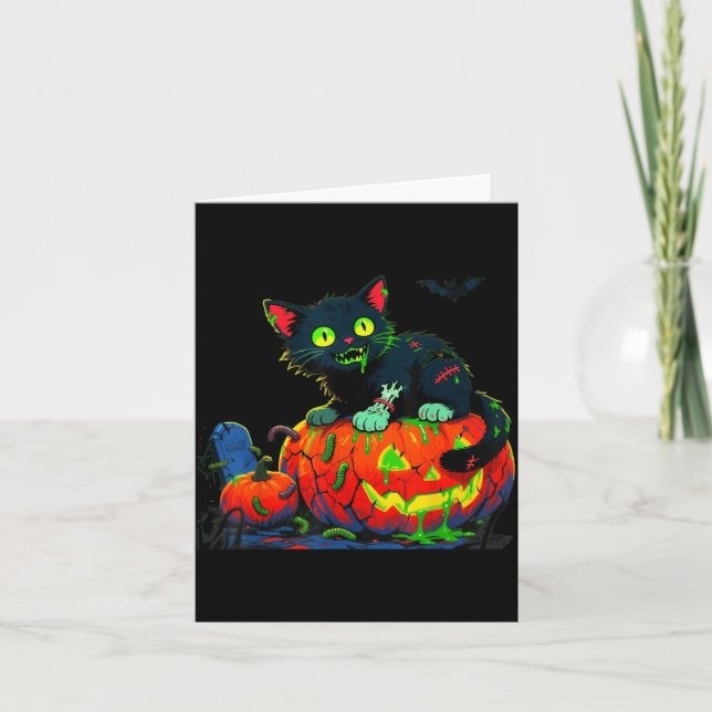 Kitty Halloween Pumpkin Black Cat Card (Front)
