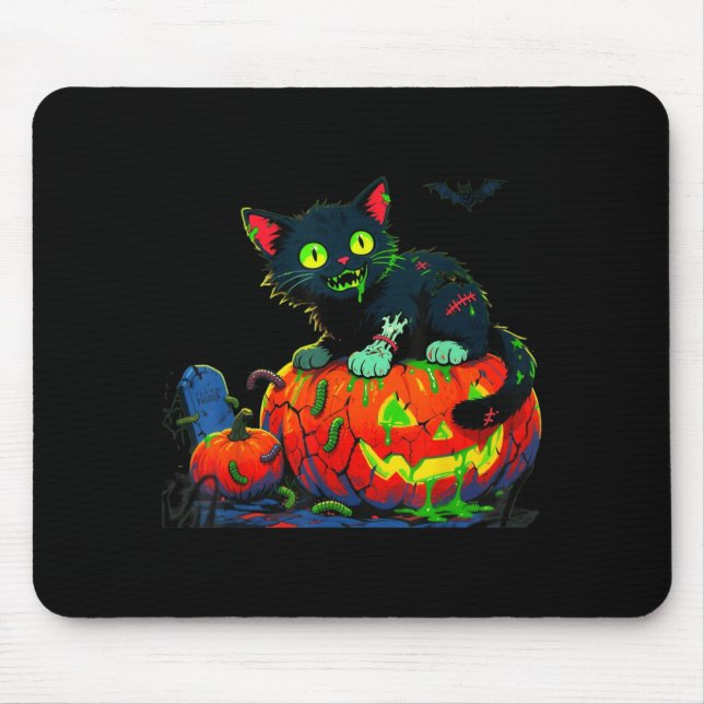 Kitty Halloween Pumpkin Black Cat Mouse Pad (Front)