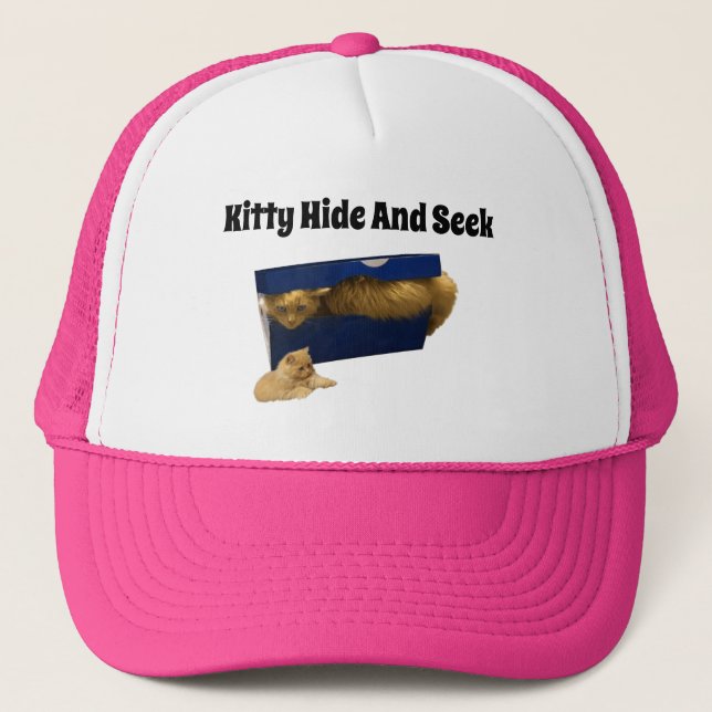 Kitty Hiding In Shoe Box, Truckers Hat (Front)