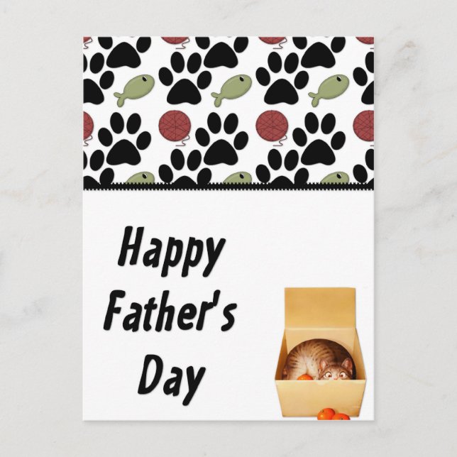 Kitty in a Box - Funny Happy Father's Day Postcard (Front)