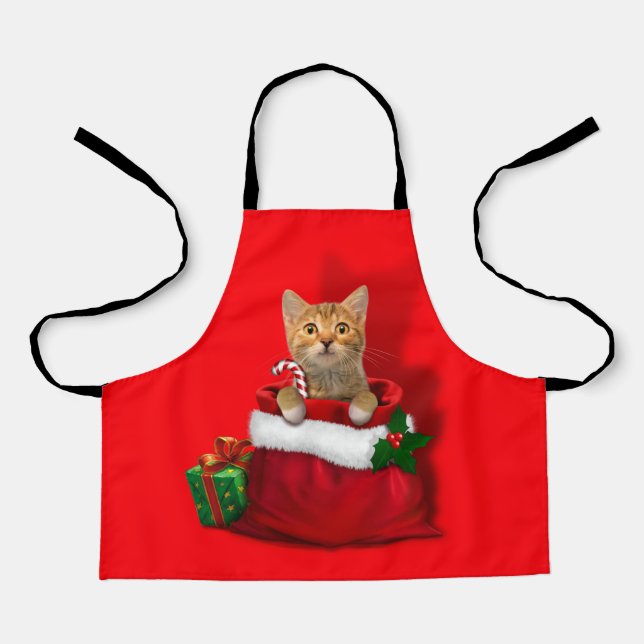 Kitty in a Christmas Bag Apron (Front)