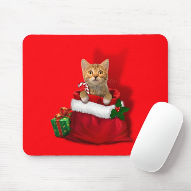 Kitty in a Christmas Bag Mouse Pad (With Mouse)