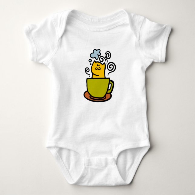 Kitty in a coffee cup baby bodysuit (Front)