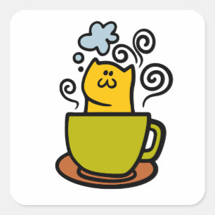 Kitty in a coffee cup square sticker