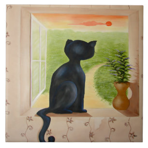 Kitty in a Window Tile
