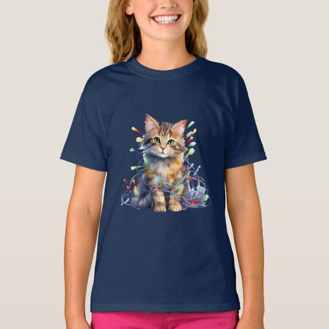 Kitty in christmas lights  T-Shirt (Front)