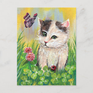 Kitty in Clover Patch Postcard