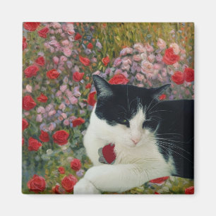 Kitty in flowers magnet