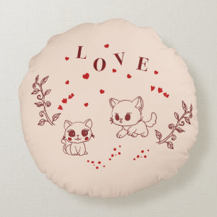 Kitty in Love Round Cushion