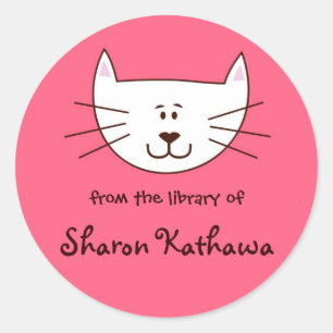 Kitty in Pink bookplates Classic Round Sticker