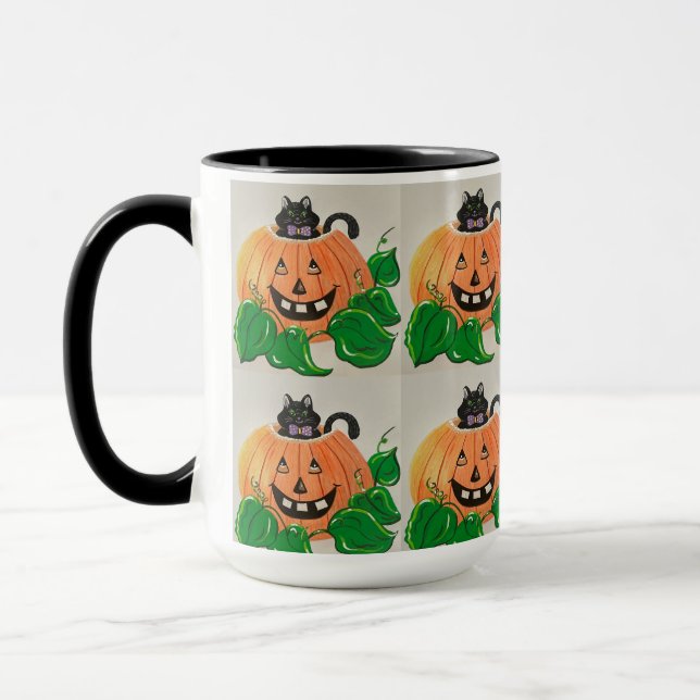 Kitty in Pumpkin Candy Jar Mug (Left)