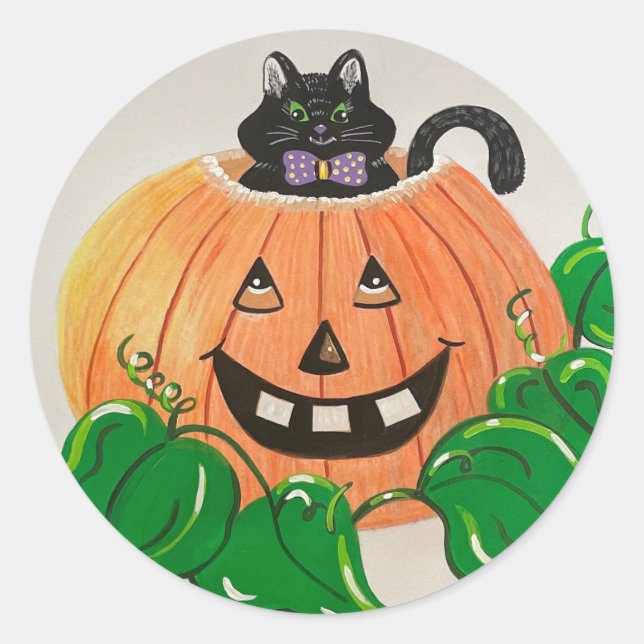 Kitty in Pumpkin Classic Sticker (Front)