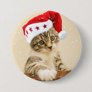 Kitty In Santa Hat Button