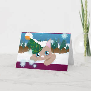 Kitty in snow holiday card