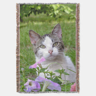 Kitty in the Flowers Throw Blanket