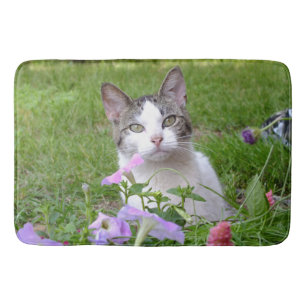 Kitty in the Petunias Bath Mat