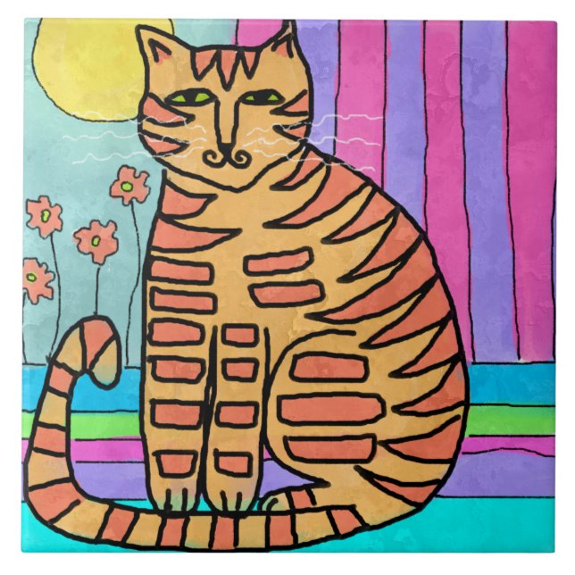 Kitty in the Sunshine Abstract Painting Tile (Front)