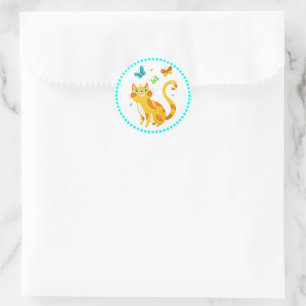 Kitty Kat and Colourful Butterflies Classic Round Sticker