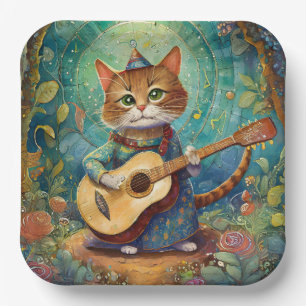 Kitty Kat Playing Guitar Paper Plate