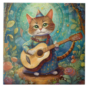 Kitty Kat Playing Guitar Tile