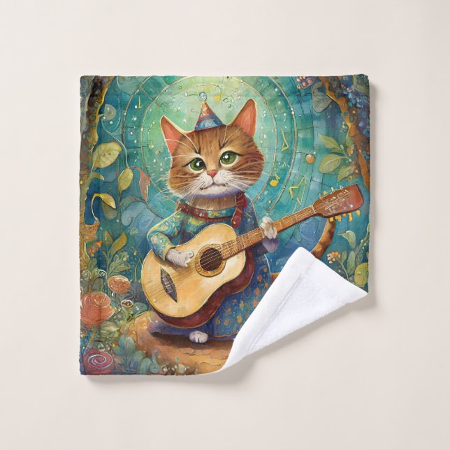 Kitty Kat Playing Guitar Wash Cloth (Wash Cloth)