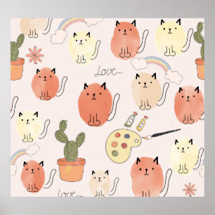 Kitty Kitten Cats: Cute Animal Pattern Poster