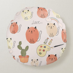 Kitty Kitten Cats: Cute Animal Pattern Round Cushion