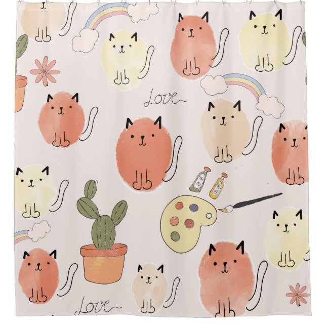 Kitty Kitten Cats: Cute Animal Pattern Shower Curtain (Front)