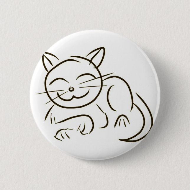 Kitty Line Drawing 6 Cm Round Badge (Front)