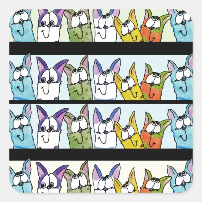 Kitty Lineup-Colourful Cats Square Sticker (Front)