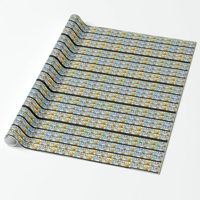 Kitty Lineup-Colourful Cats Wrapping Paper (Unrolled)