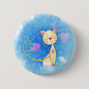 Kitty Love Hearts Blue 6 Cm Round Badge