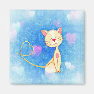 Kitty Love Hearts Blue Magnet