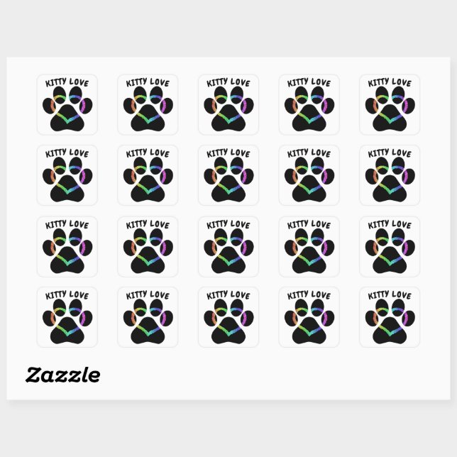 Kitty Love Rainbow Heart Square Sticker (Sheet)