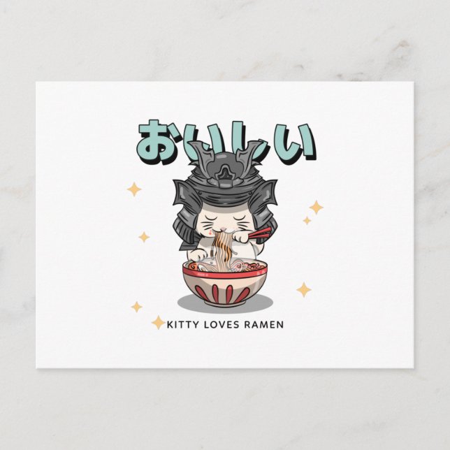Kitty Loves Ramen - Noodle Cat Fans Postcard (Front)