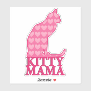 Kitty Mama Sitting Cat in Fuchsia Pink Hearts