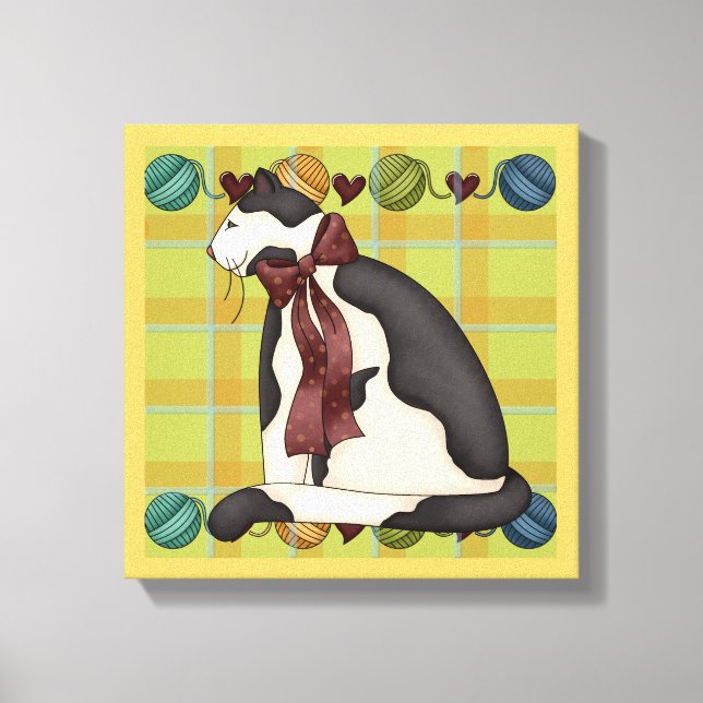 Kitty on Plaid Canvas Print (Front)
