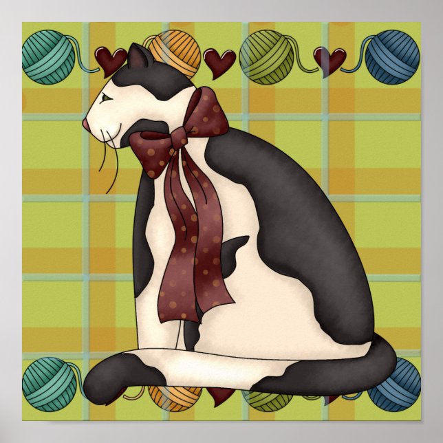 Kitty on Plaid Poster (Front)