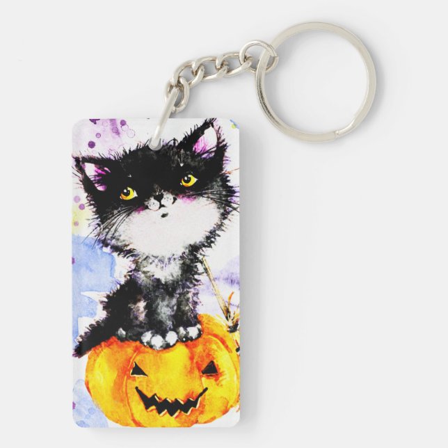 kitty on pumpkin key ring (Back)