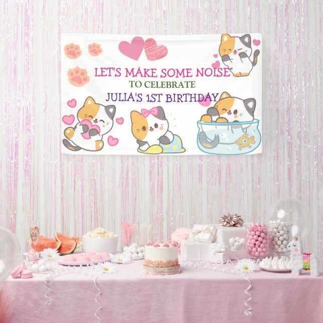 kitty one baby girl birthday Banner  (Party)