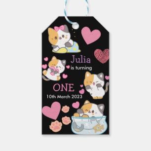 kitty one black baby girl birthday    gift tags