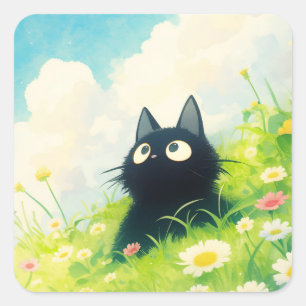 Kitty Peaceful Meadow Square Sticker