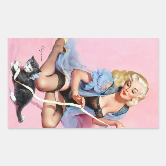 Kitty Pin Up Rectangular Sticker (Front)