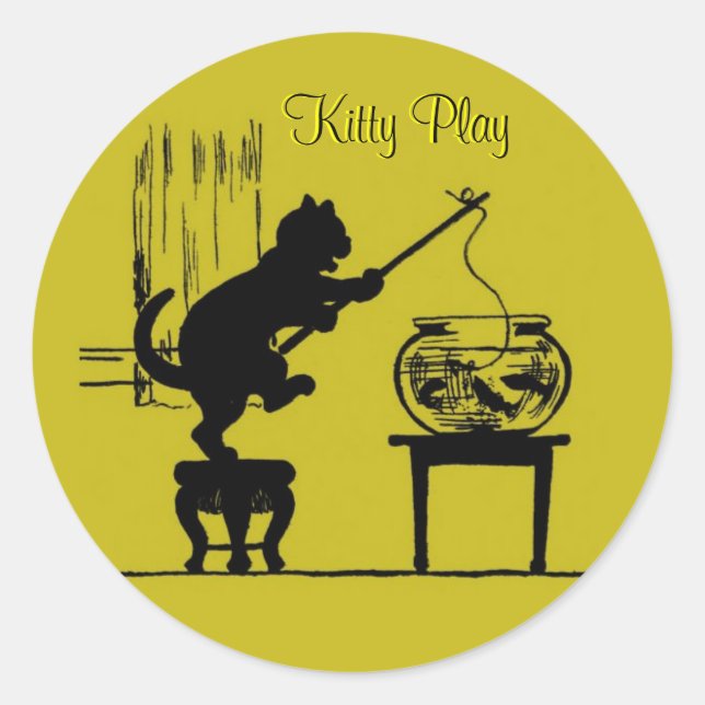 Kitty Play Yellow Cat Silhouette Stickers (Front)