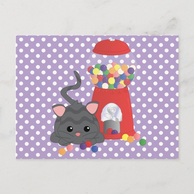 Kitty Playing with Gumballs Postcard (Front)