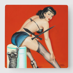 Kitty Pulp Pin Up Square Wall Clock